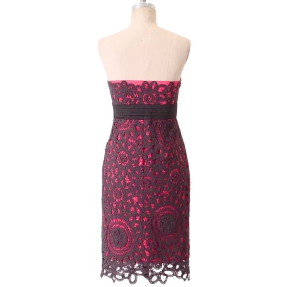 Anthropologie Floral Crochet Lace Pink Gray Strapless Pencil Dress - Picture 5 of 10